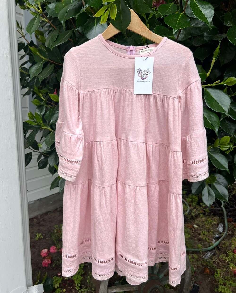 Emma Grace Shoppe Pink Tiered Linen-Blend Mini Dress
